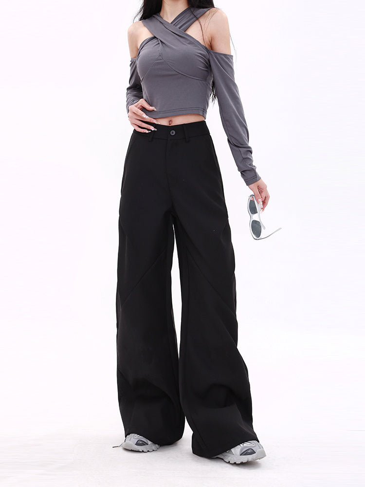 High Waist Straight Black Suit Wide Leg Flared Casual Pants