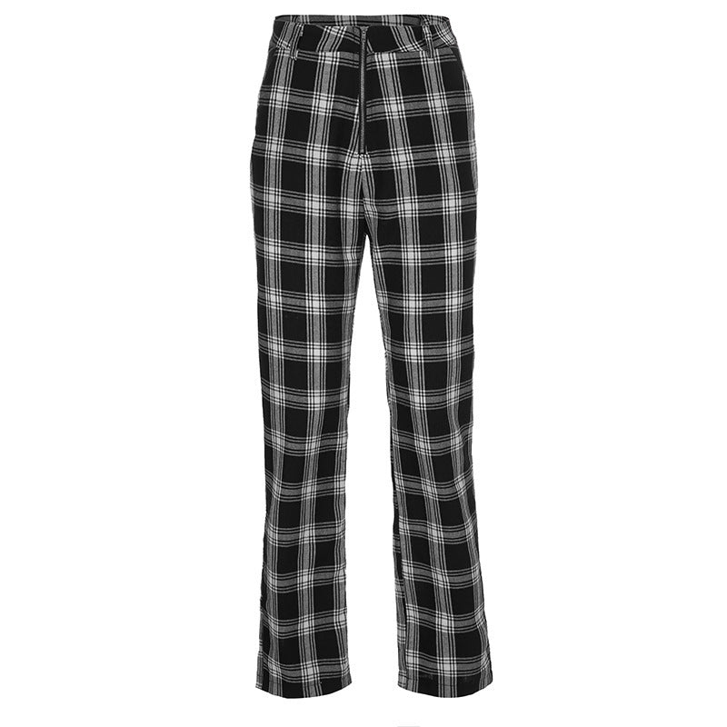 Black and white lattice slim casual pants