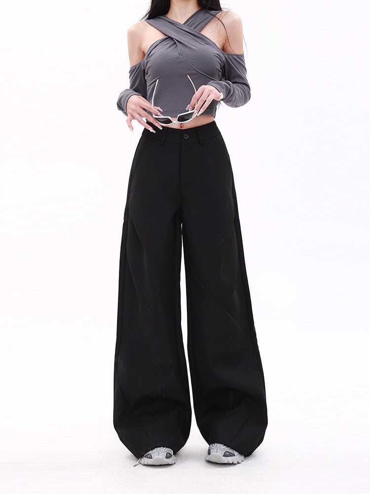 High Waist Straight Black Suit Wide Leg Flared Casual Pants