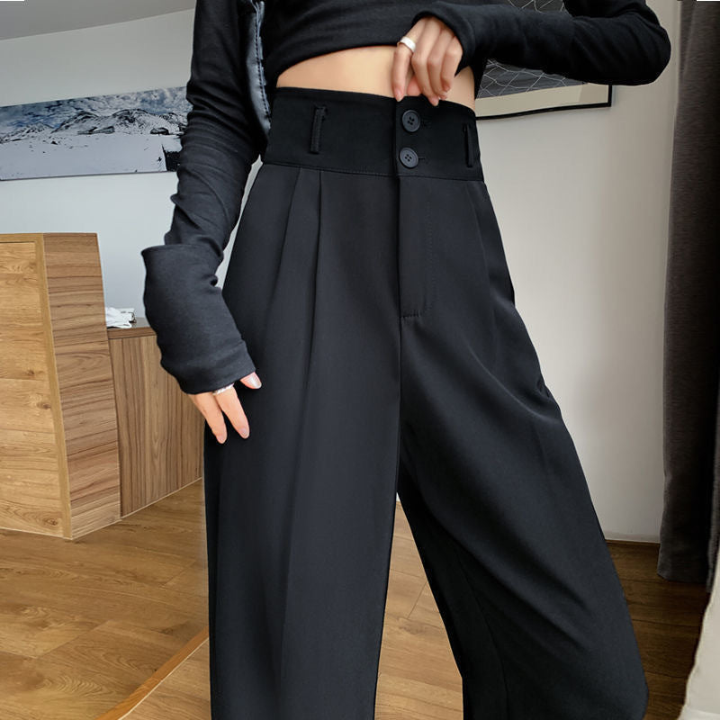 Two-button Black Loose-fitting Wide-leg Pants