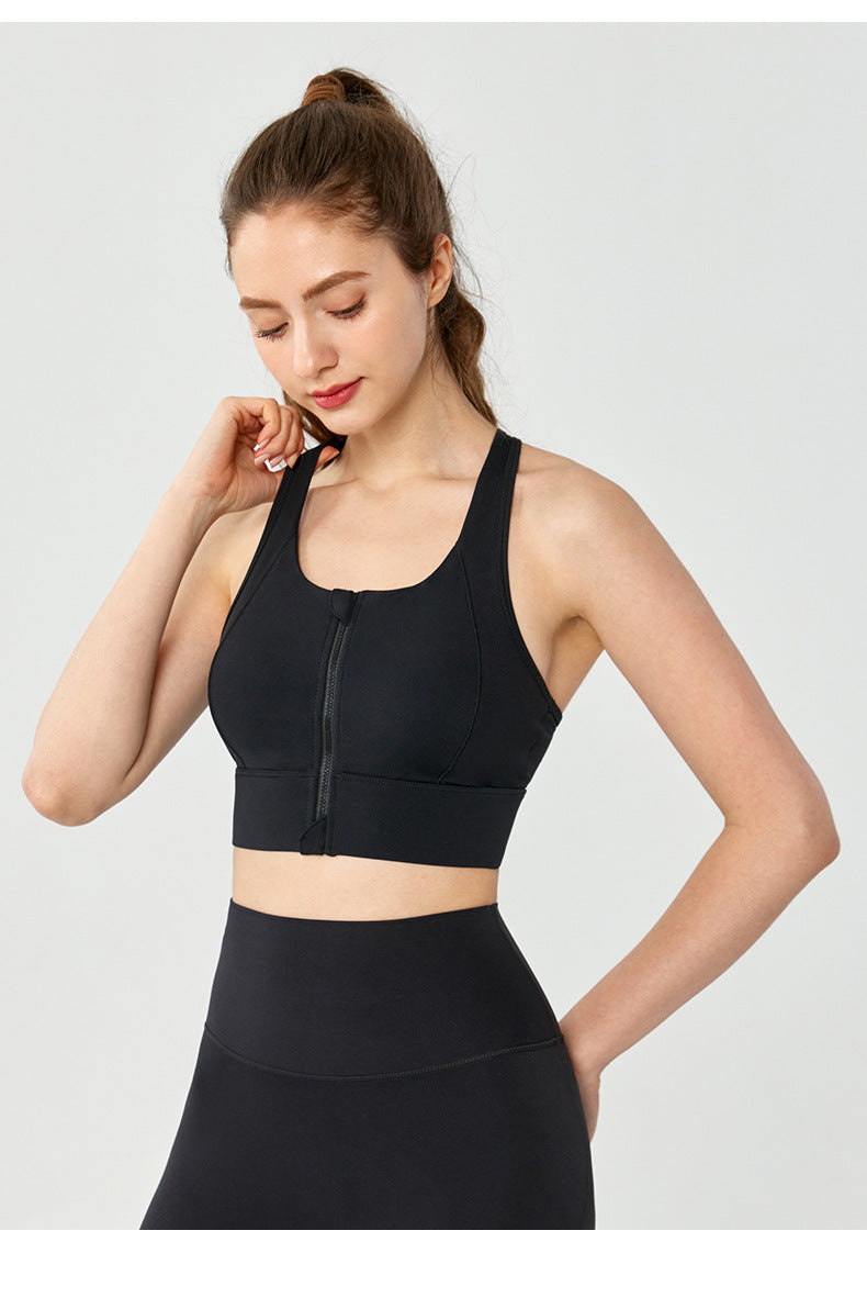 Women's Front Zipper Sports Bra Yoga Vest With Chest Pad