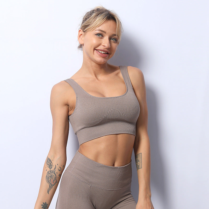 European And American New Striped Bra Yoga Vest Sports Running Seamless Fitness