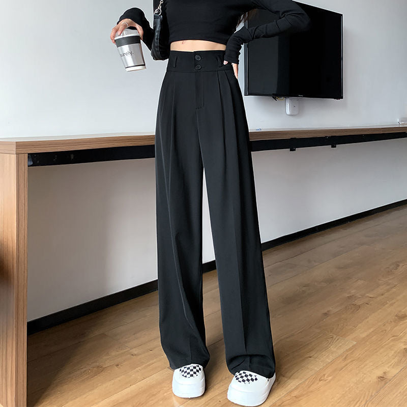 Two-button Black Loose-fitting Wide-leg Pants
