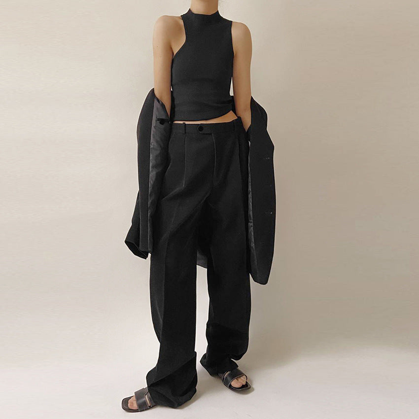 Loose Drape Commuter Black Women's Simple Pants