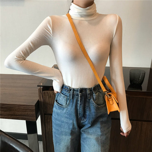 All Match Slimming Solid Color Bottoming Shirt Womens Tops Women