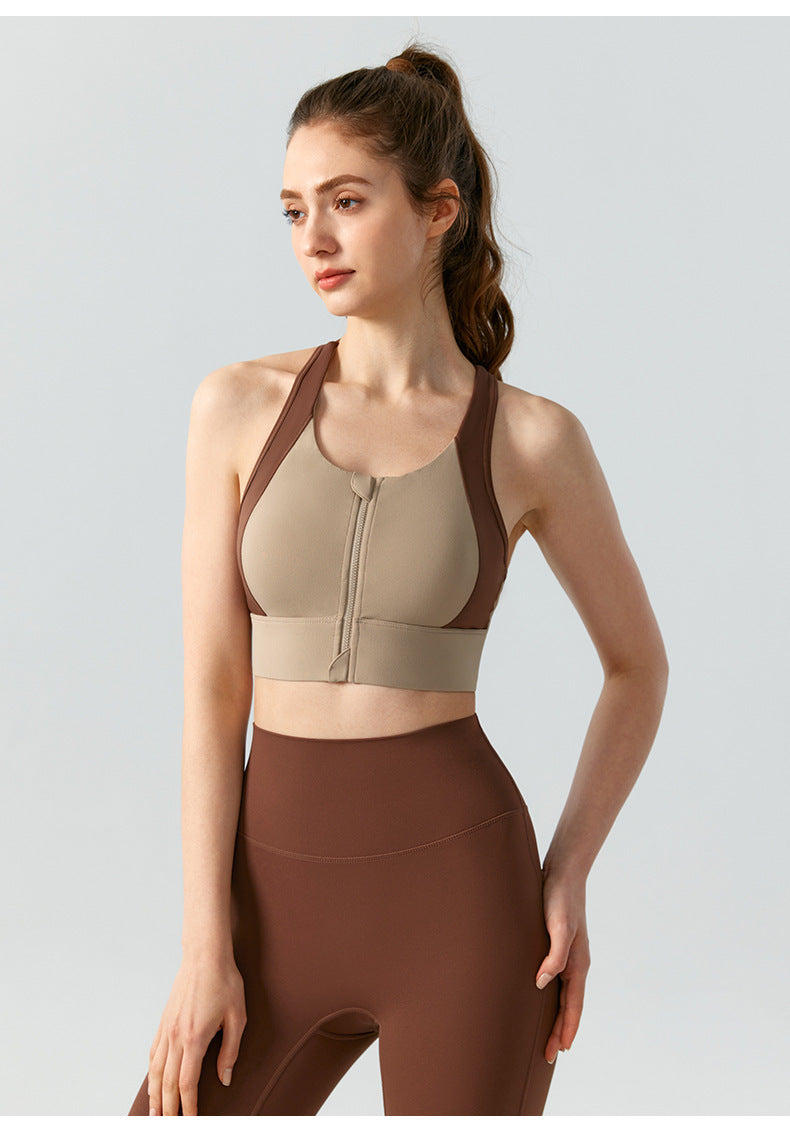 Women's Front Zipper Sports Bra Yoga Vest With Chest Pad