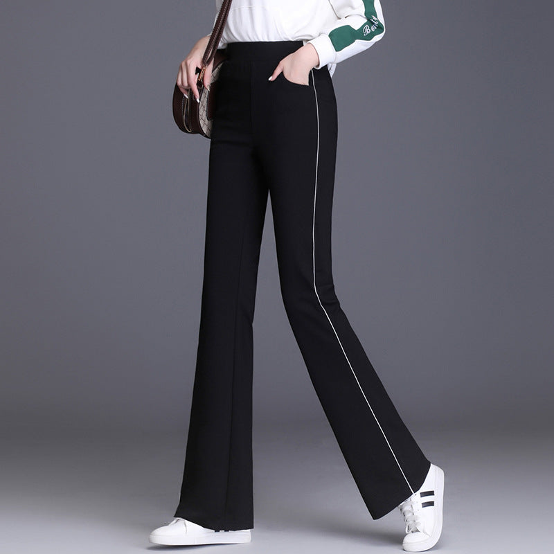 Drape Black All-match Micro Flared Pants High Waist