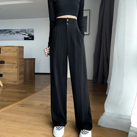 Two-button Black Loose-fitting Wide-leg Pants