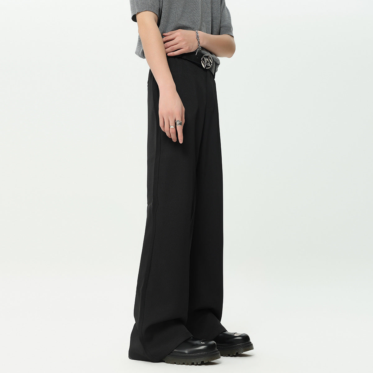 Draping Effect Skinny Black Casual Suit Pants