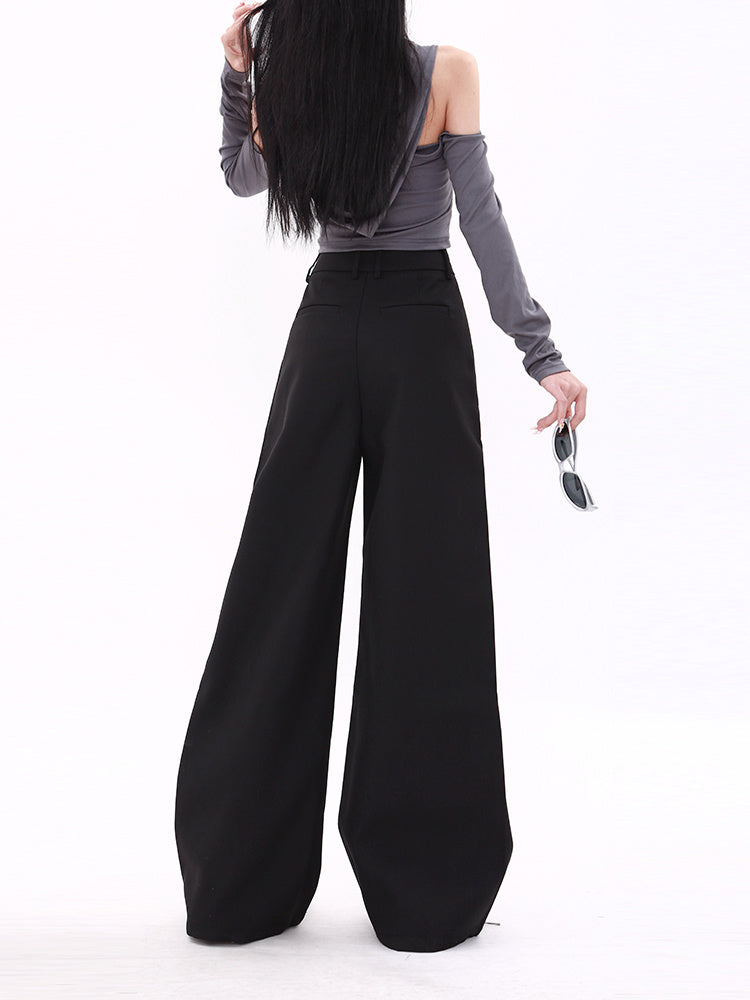 High Waist Straight Black Suit Wide Leg Flared Casual Pants