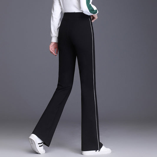 Drape Black All-match Micro Flared Pants High Waist