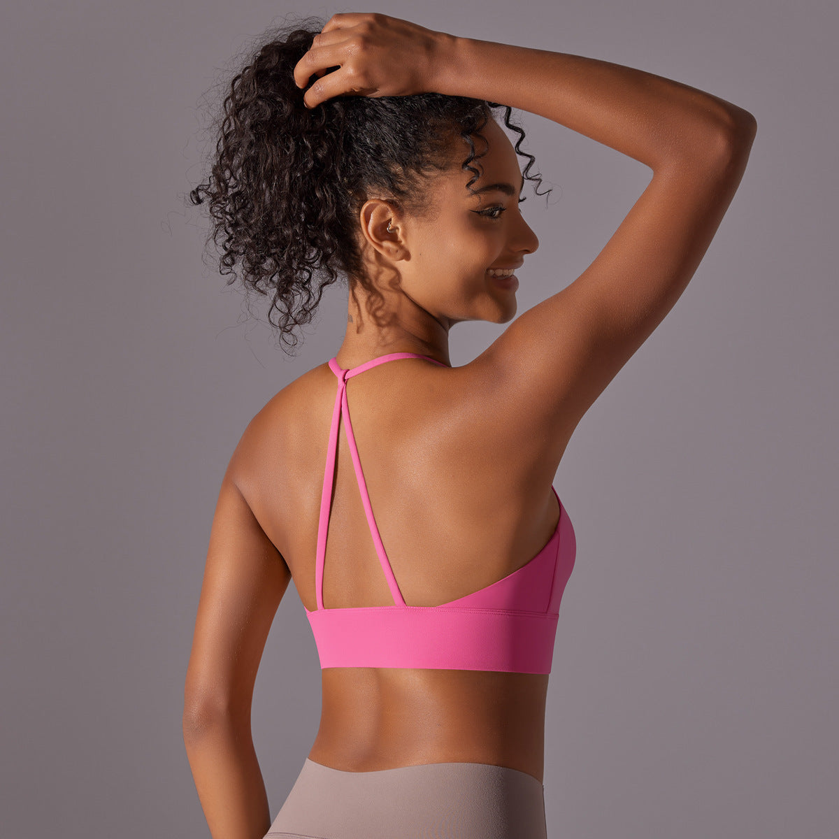 Brushed Double-sided Nylon Solid Color Beauty Back Cross Sports Underwear